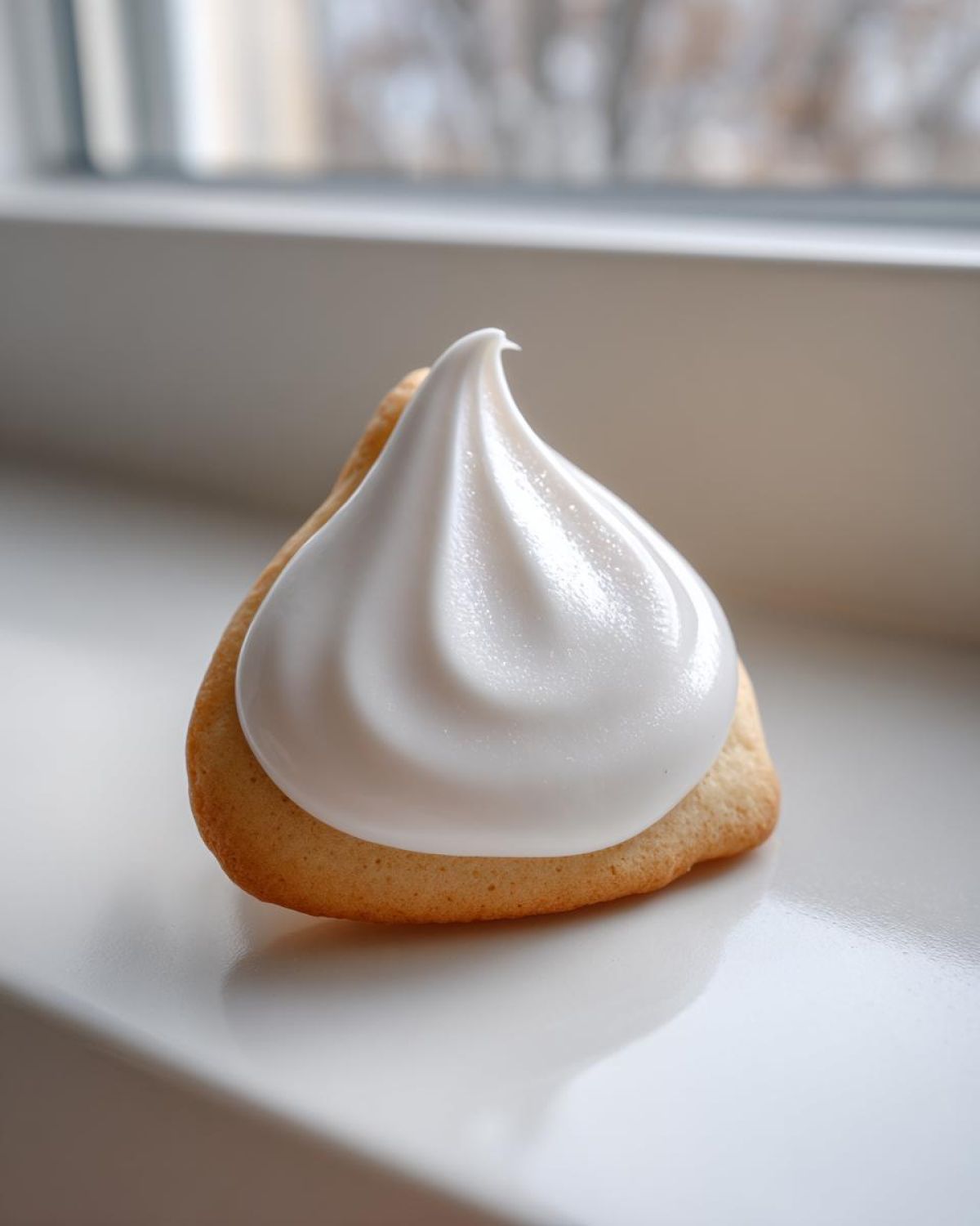 A single sugar cookie topped with a perfect, glossy swirl made from the sugar cookie icing recipe.