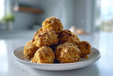 A mound of golden, crunchy Air Fryer Ranch Chickpeas piled high on a white plate.