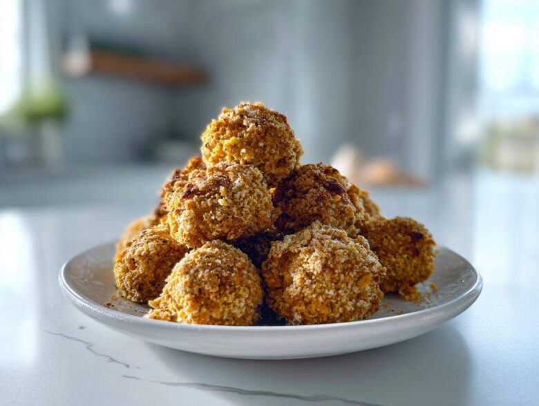A mound of golden, crunchy Air Fryer Ranch Chickpeas piled high on a white plate.