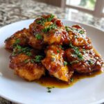 Close-up of glistening Honey Butter Chicken Skillet pieces coated in a rich sauce and topped with fresh parsley.
